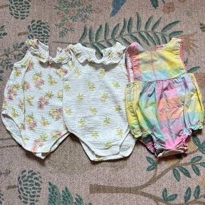 Floral and Striped Baby Rompers, 6-9 months